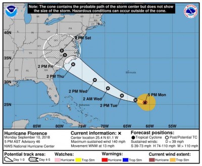 Hurricane Florence - 5 PM Update